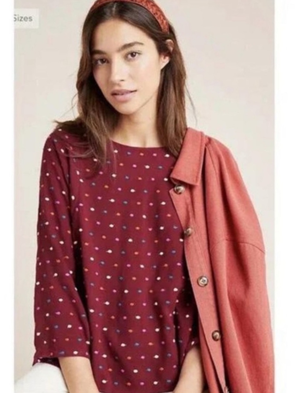 ANTHROPOLOGIE Maeve Dottie Polka Dot Burgundy Blouse